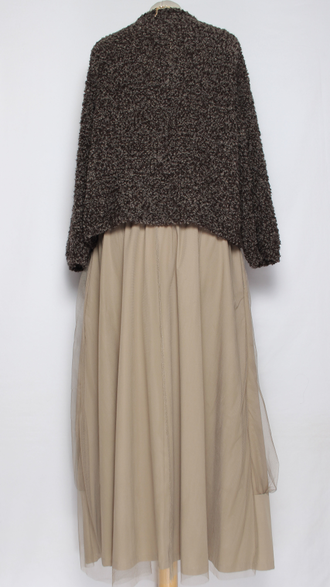 ДЖЕМПЕР КОРОТКИЙ "КИМОНО БУКЛЕ" широкий рукав 3\4  меланж графит, кофе  до р.50