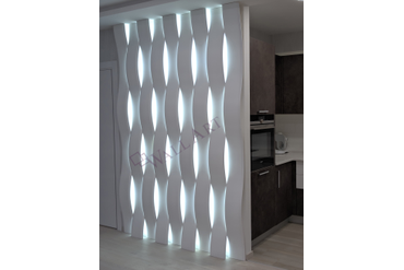 Смонтированная световая 3d панель "LightWave". г.Москва. Монтаж наш. Использована подсветка с холодным светом (6500к). Раскладка панелей стандартная - "Checkmate".