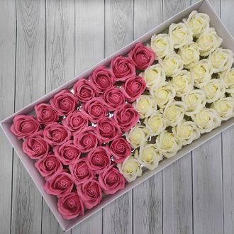 МИКС Розы из мыла 50 шт Темно-розовый - Светло-кремовый (1/7 - 1/26)