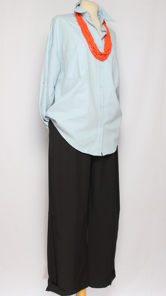 Брюки "Широкие хлястик" чёрные до р.52