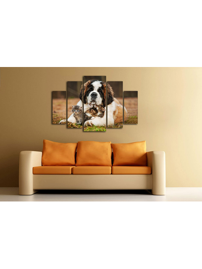 Модульная картина "Сенбернар и малыши"
