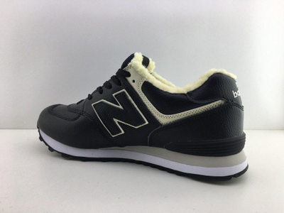 New Balance 574 (черные с белым, кожа) Зимние с мехом 2