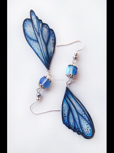 "Тайны небесных сфер", серьги с шёлковыми крылышками