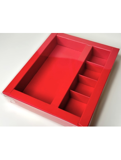 Коробка для 4 конфет + шок. плитки 160мм (красная), 200*165*30мм