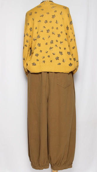 Брюки Бохо хлопок "Бананы с защипами" мокко р.48-52