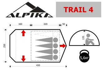 Палатка 4-х местная Trail 4 Alpika