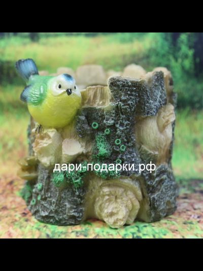 Кашпо Синичка на пне 20*19см   0,7кг    полистоун Россия 870//011148