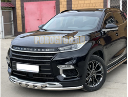 Защита переднего бампера двойная с перемычками d53/42 для CheryExeed TXL 2020-