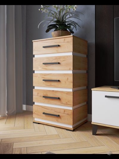 Комод КМ-1 Дуб Крафт Золотой (вставка ЛДСП Белый с тиснением «Древесные поры»)