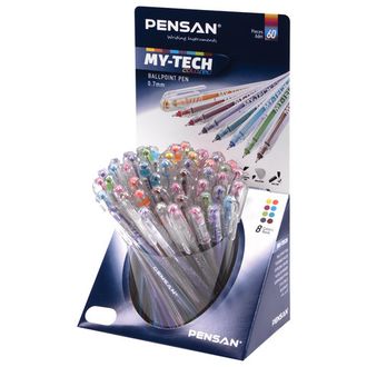 Ручка шариковая масляная PENSAN "My-Tech Colored", палитра классических цветов АССОРТИ, игольчатый узел 0,7 мм, линия 0,35 мм, дисплей, 2240, 2240/S60-4, 60 штук в упаковке