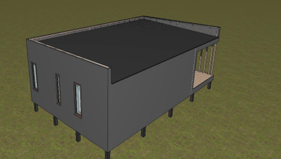 Одноэтажный каркасный дом с двумя спальнями 34м² (SK86)