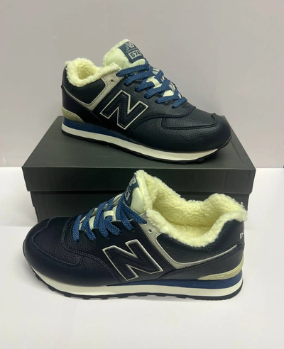 New Balance 574 Leather Blue с мехом