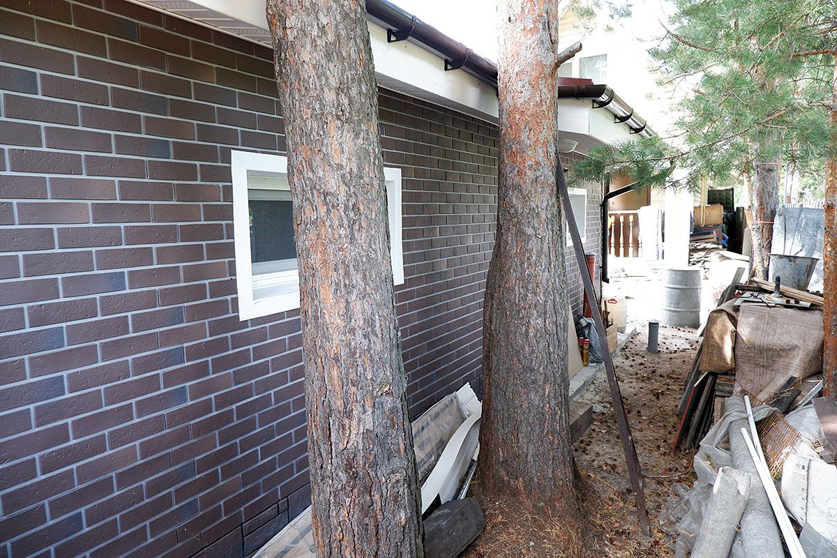 Уступ в свесе кровли для сохранения сосен