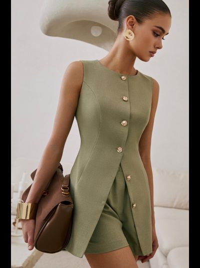 Жилет удлененый приталенного кроя (хаки)