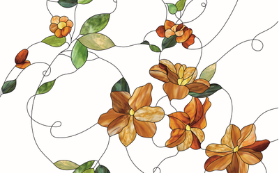 Витражная пленка, витражная пленка самоклеющаяся под заказ,пленочный витраж с цветочным рисунком