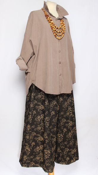 Рубашка Бохо "Вельвет защипы сбоку" бежевая до р.54