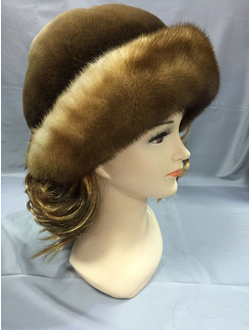 Шапка женская норковая Шляпка №2 лилия натуральный мех зимняя золотисто коричневый арт. Цх-0076