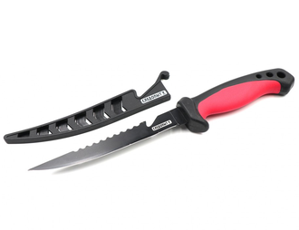 Нож разделочный СЛЕДОПЫТ филейный, прорезиненная ручка, длина клинка 150 мм, черный, в чехле