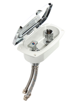 Смеситель с быстроразъемным штуцером в хромированном боксе