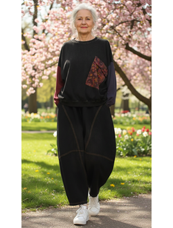 Джинсы "Яркие строчки" черные р.48-54