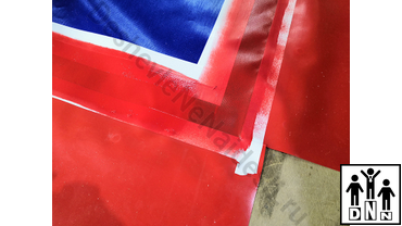 Нанесение разметки и логотипа на помост на ПВХ тент для помоста ушу саньда