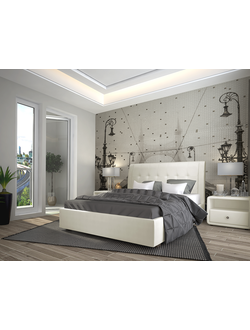 Кровать двуспальная, MyCloud Серена с подъемным механизмом, бельевым ящиком, мягкое изголовье, стильная спинка