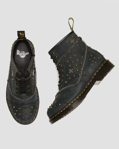 Dr Martens 1460 Studded Chain Leather Lace Up Black Utility Martensmsk.ru