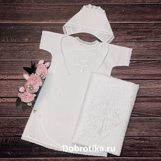 Тёплая крестильная рубашка  для девочки "Традиция": распашная спереди, размеры от рождения до 2 лет, можно вышить любое имя