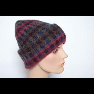 Шапка в клетку вязаная женская с отворотом Vizio Италия 6944 CRY бордовая