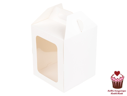 Коробка для торта 16х16х20 Белая с окном (загрузка спереди)