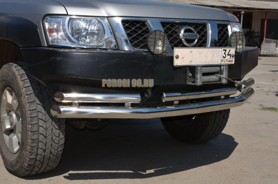 Защита переднего бампера двойная d76/60 для Nissan Patrol (1997-2010)