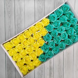 МИКС Розы из мыла 50 шт "Корея" Бирюзовый - Лимонный