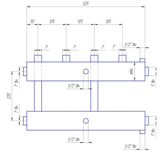 Коллектор отопления на две пары выходов.