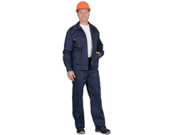 Костюм &quot;ПРОФИ-2&quot;: куртка, брюки саржа синий с оранжевым кантом