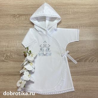 Тёплая или стандарт крестильная рубашка для мальчика  "Процветший крест", ткань на выбор, можно вышить любое имя