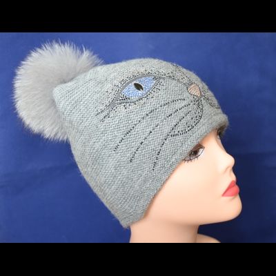 Женская шапка кошка с помпоном Vizio Италия 5562