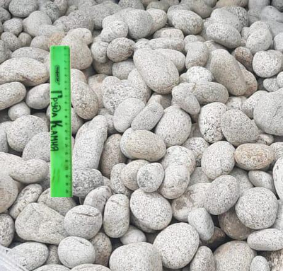 Галька белая горянка круглая, фракция 40-70 мм