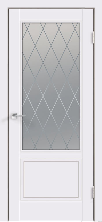 Дверь SCANDI 2V ПРАВАЯ - Эмаль белая RAL9003, стекло ромб светлый, с врезкой под замок morelli 1895.