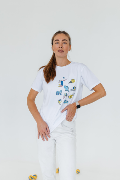 Футболка повседневная белая Volleylife (со стикерами) размер 42-48