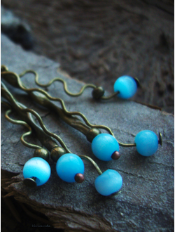 Бохо-серьги с кошачьим глазом "Небесные ручейки"