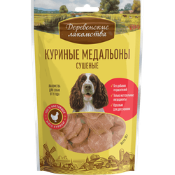 Деревенские лакомства, Куриные медальоны сушёные для собак, 90 г