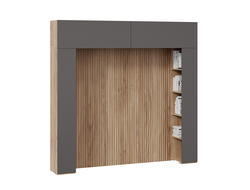 Детская ПОРТО - Шкаф навесной со стеллажами и декоративными панелями Яблоня Беллуно/Графит софт