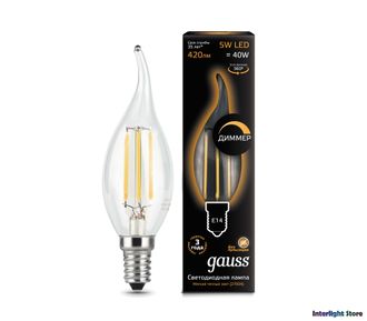 Gauss LED Filament Candle Tailed B40 Dimmable 5w 827/840 E14