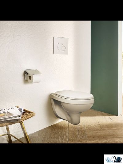 Комплект ПЭК Santeri Альфа 1.3815.9.S00.00B.2. Инсталляция с кнопкой (белая, глянец) и подвесной унитаз с сиденьем без микролифта