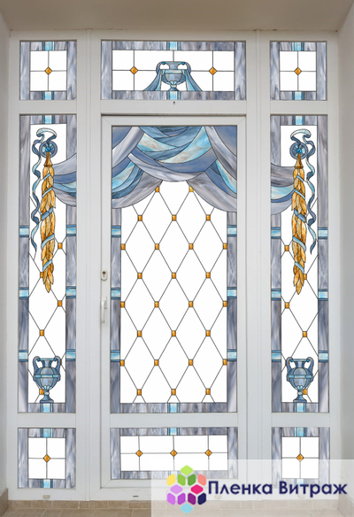 Витражная пленка, витражная пленка самоклеющаяся под заказ,пленочный витраж с классическим рисунком