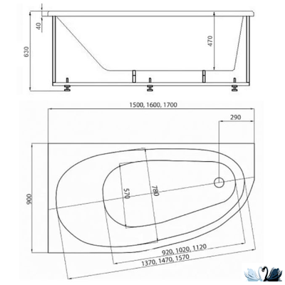 Ванна Azario Kapris 160x90 см AV.0002160, акриловая, левая асимметричной формы