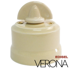 керамический ретро выключатель 2 клавишный слоновая кость Verona с ручкой монеткой