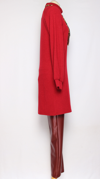 Платье-туника трикотажное "Фактурное реглан" красное р.44, зеленое 42