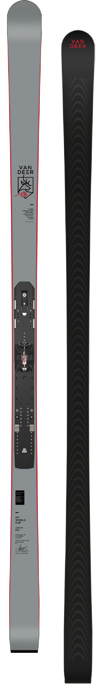 Для слалома-гиганта Van Deer GS WORLD CUP 188cm R30 grey [INF10] с креплениями Marker; COMP 16 DIN 6-16 (grey)