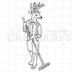 Штамп садовник олень с граблями